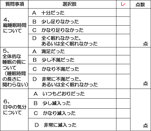 睡眠の悩み度チェック表チェック項目2