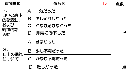 睡眠の悩み度チェック表チェック項目3
